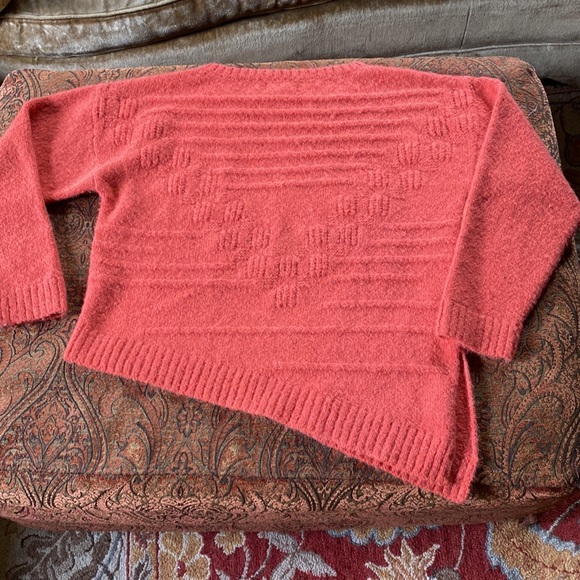 Classic Alpaca alpaca crew sweater deep coral orange asymmetrical boxy small S - Picture 2 of 12